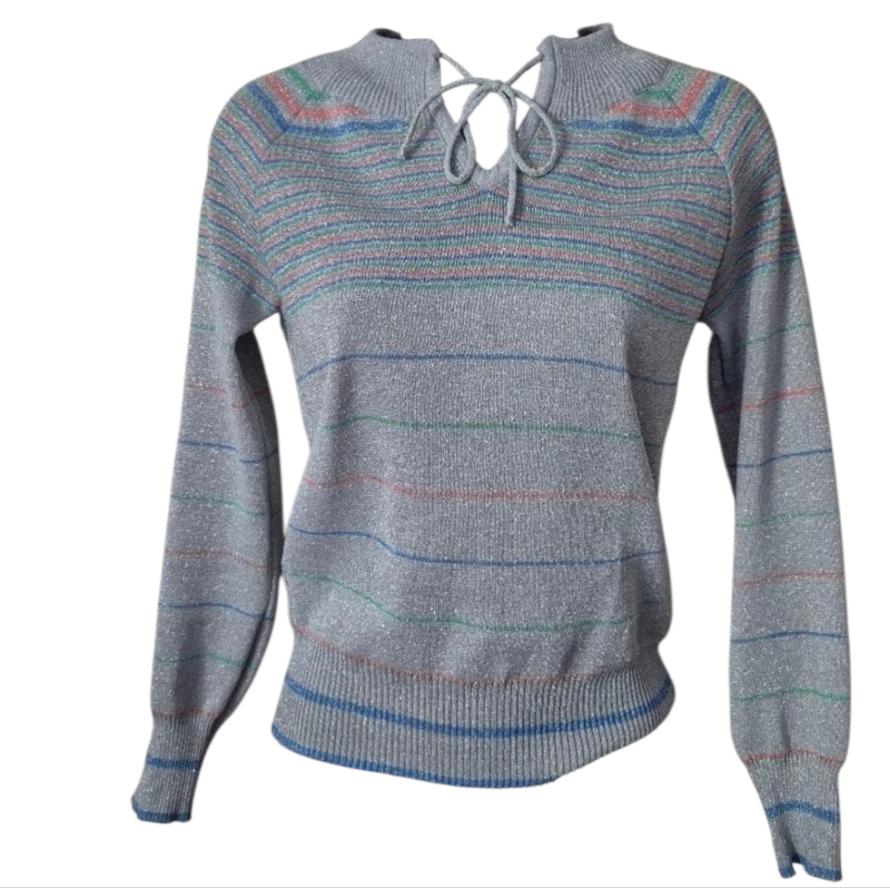 Vintage Striped Multicolor Knit Top Womens Small